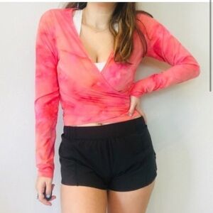 Outdoor Voices Tissue Wrap top in bright pink tie dye. New with tags. Size Large